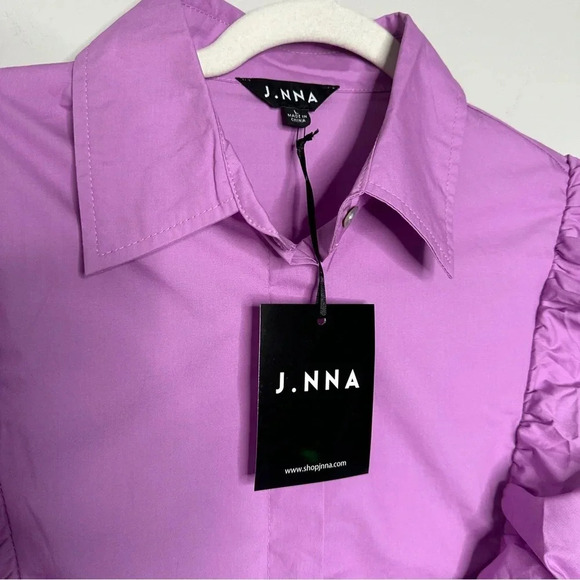 New J. NNA Lavender Ruffled Button Down Blouse Size Large Fairy Classic Workwear - Picture 4 of 10